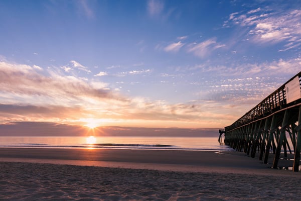 sunrise shot of the beach with a pier